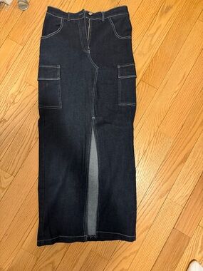 Dark Indigo Cargo-Style Jean Skirt